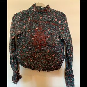 Free People Victorian bib style embroidered top